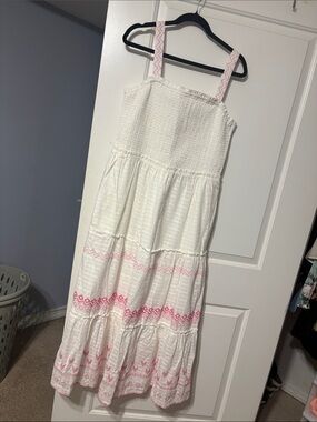 Draper James White Maxi Dress with Pink Trim